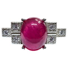 Nuevo Anillo de plata de ley con cabujón de rubí de 2,54 quilates y zafiro talla diamante
