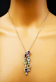 Neu 2,58 Karat Doppelstrang Multi-Edelstein-Anhänger Halskette 18 Zoll