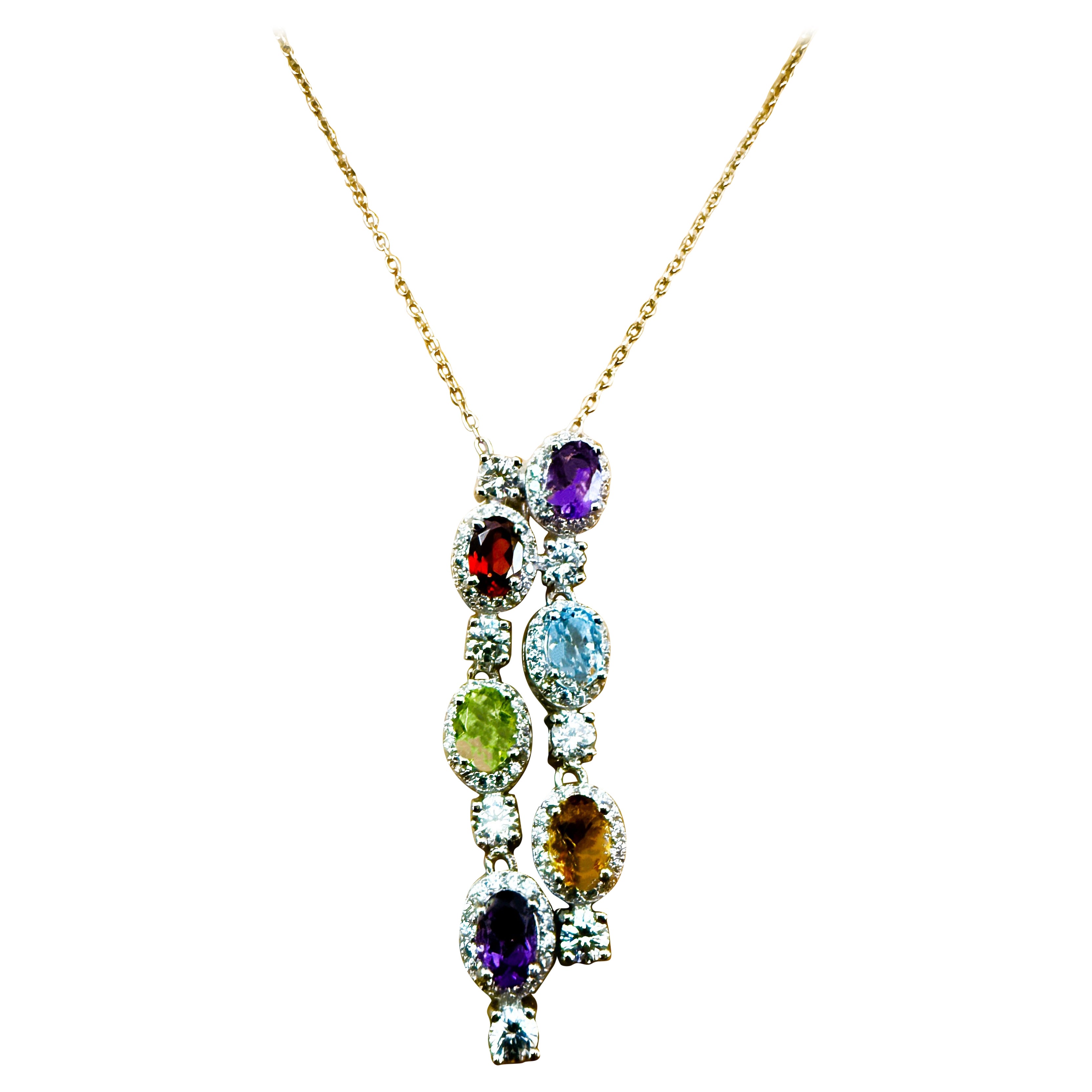 New 2.58 Carat Double Strand Multi-Gemstone Pendant Necklace 18 Inches
