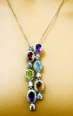 New 2.58 Carat Double Strand Multi-Gemstone Pendant Necklace 18 Inches