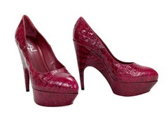 New $2590 Yves Saint Laurent Raspberry Alligator Platform Shoes Pumps 38.5 - 8.5