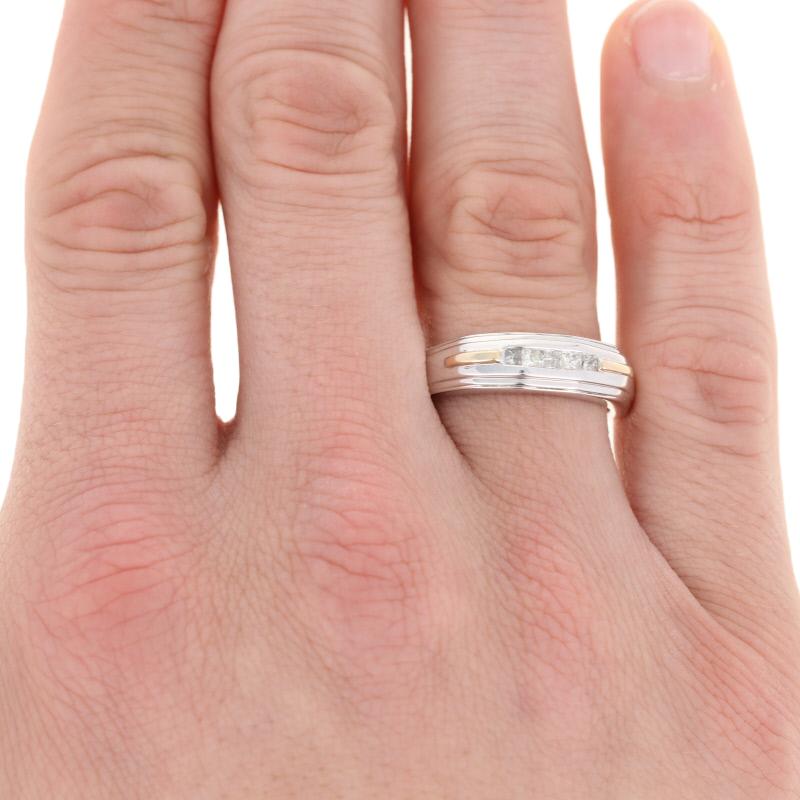 Im Angebot: Herren-Hochzeitsring, Silber & 10k Goldring mit 0,25 Karat Diamant im Prinzessinnenschliff () 3