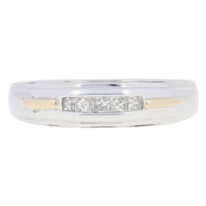 New .25ctw Princess Cut Diamond Men's Wedding Band, Silver & 10k Gold Ring