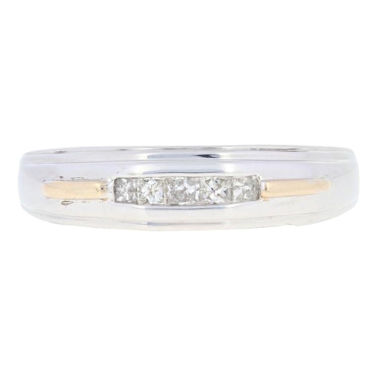 Alliance pour homme en argent et or 10 carats avec diamants taille princesse de 0,25 carat, état neuf