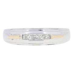 New .25ctw Princess Cut Diamond Wedding Band, Silver & 10k Gold Men's Ring