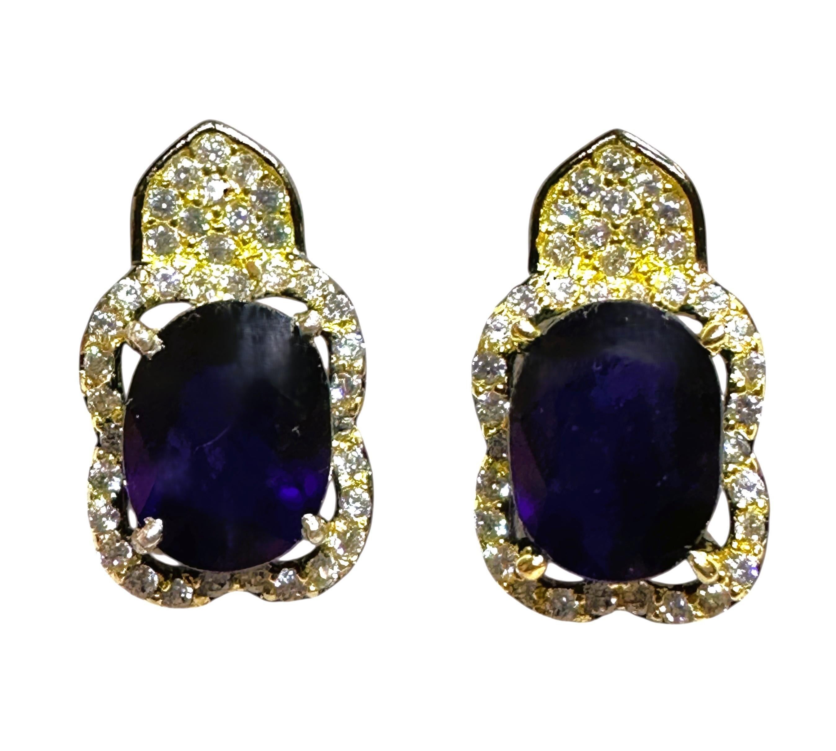 Oval Cut New 2.6 Carat Sapphire & Diamond Cut Sapphire & Oxi Pl Sterling Silver Earrings For Sale