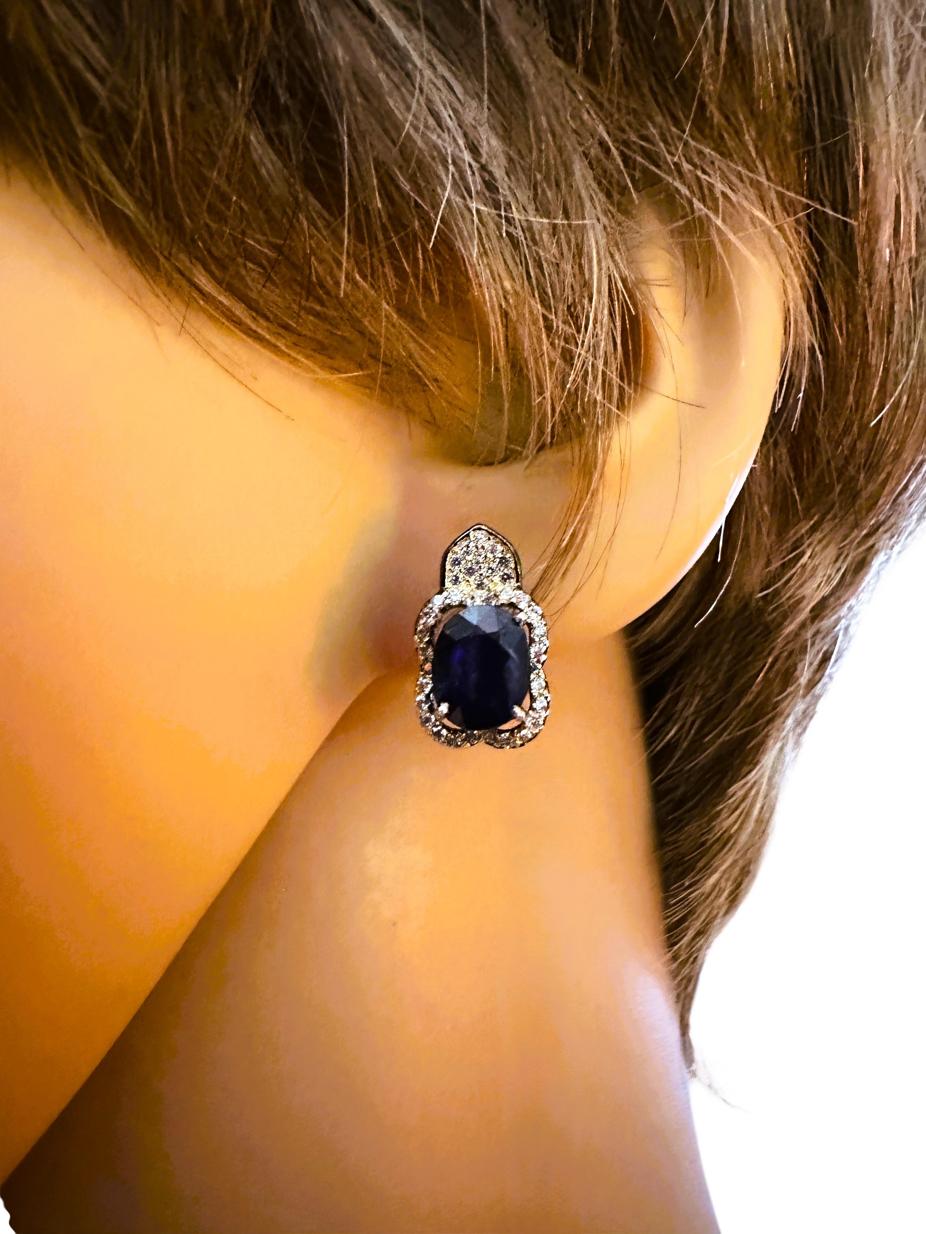Women's New 2.6 Carat Sapphire & Diamond Cut Sapphire & Oxi Pl Sterling Silver Earrings For Sale