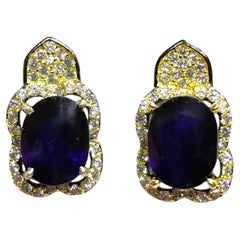 New 2.6 Carat Sapphire & Diamond Cut Sapphire & Oxi Pl Sterling Silver Earrings