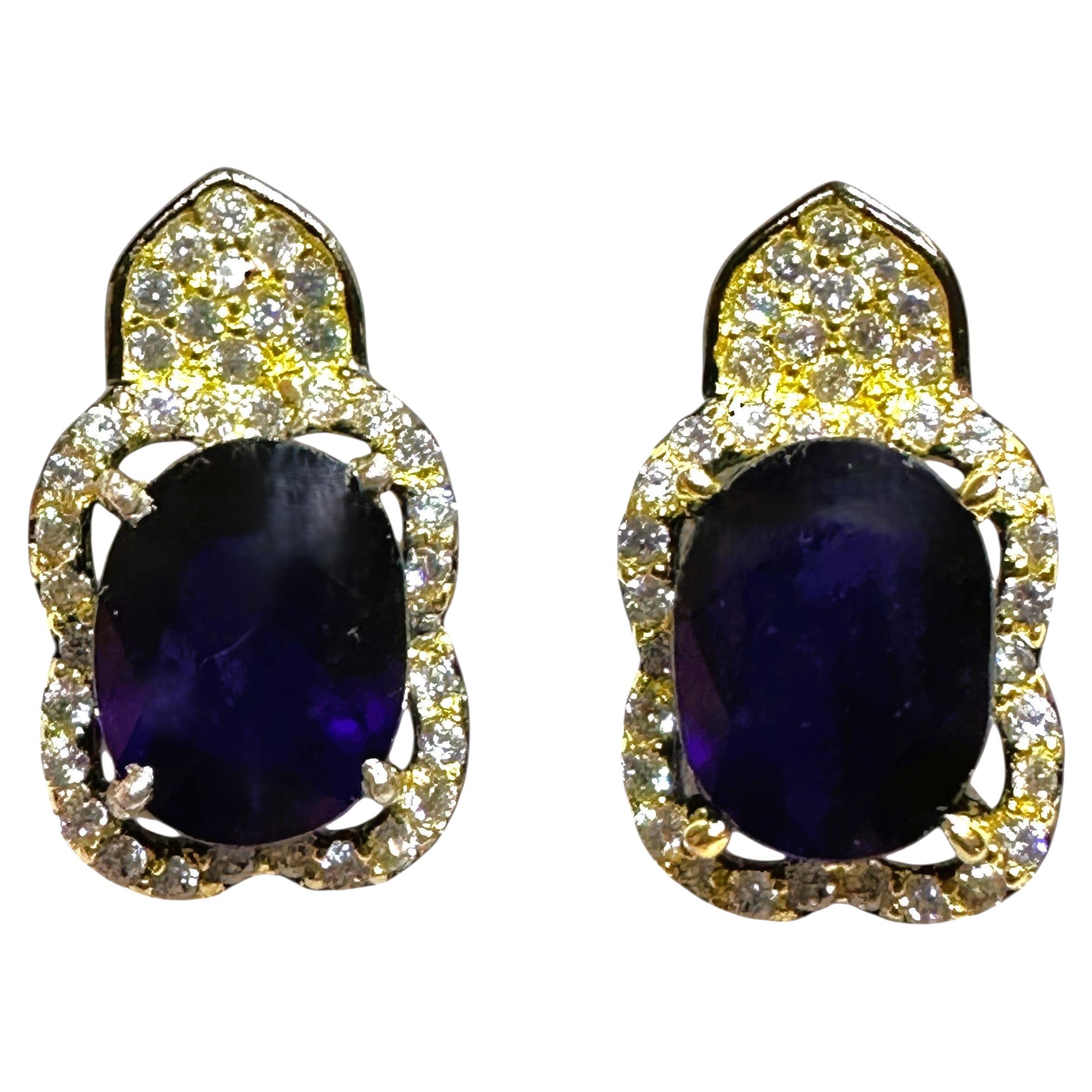 New 2.6 Carat Sapphire & Diamond Cut Sapphire & Oxi Pl Sterling Silver Earrings For Sale