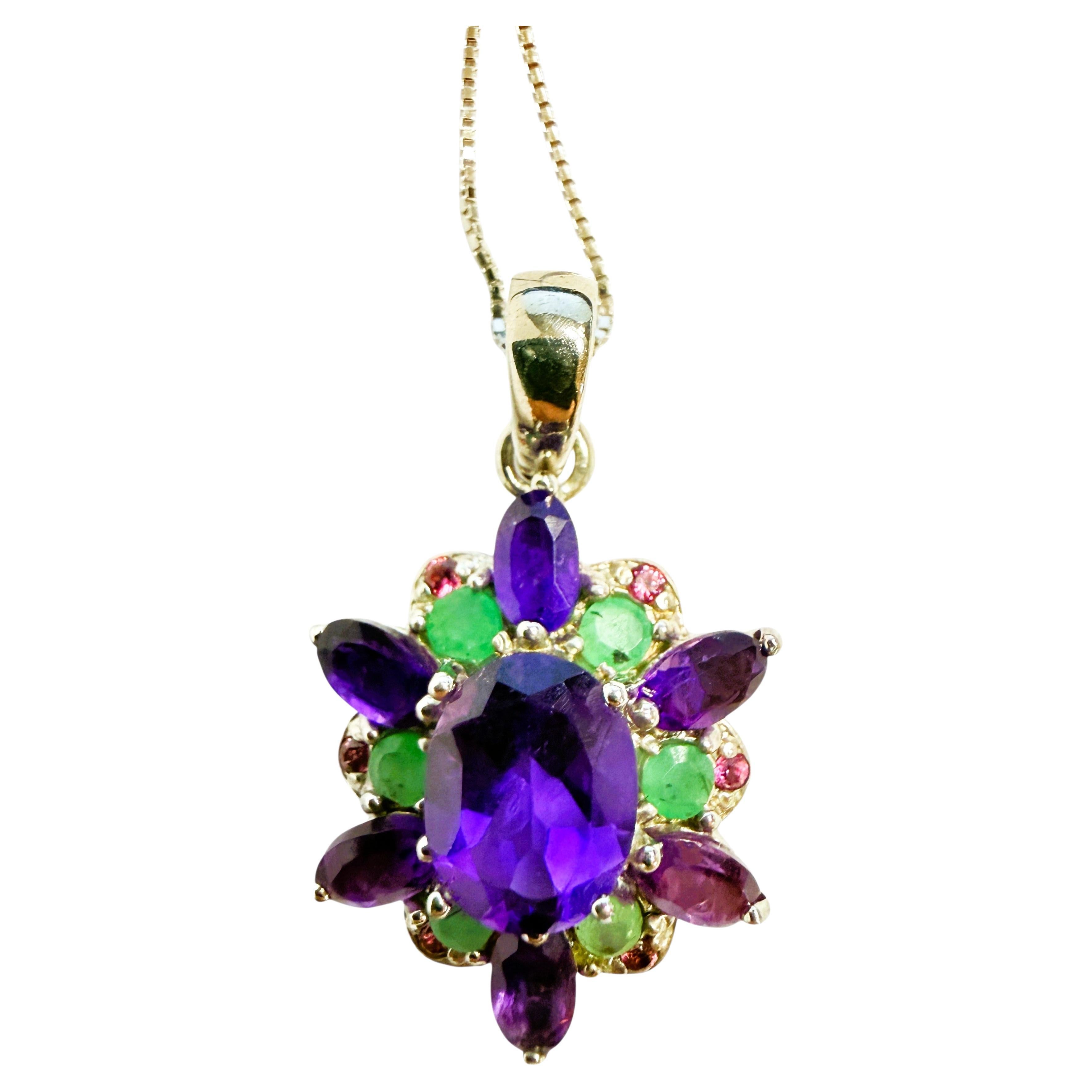 New 2.60 Carat Amethyst 
Emerald Sterling Pendant Necklace 18 Inches in vendita