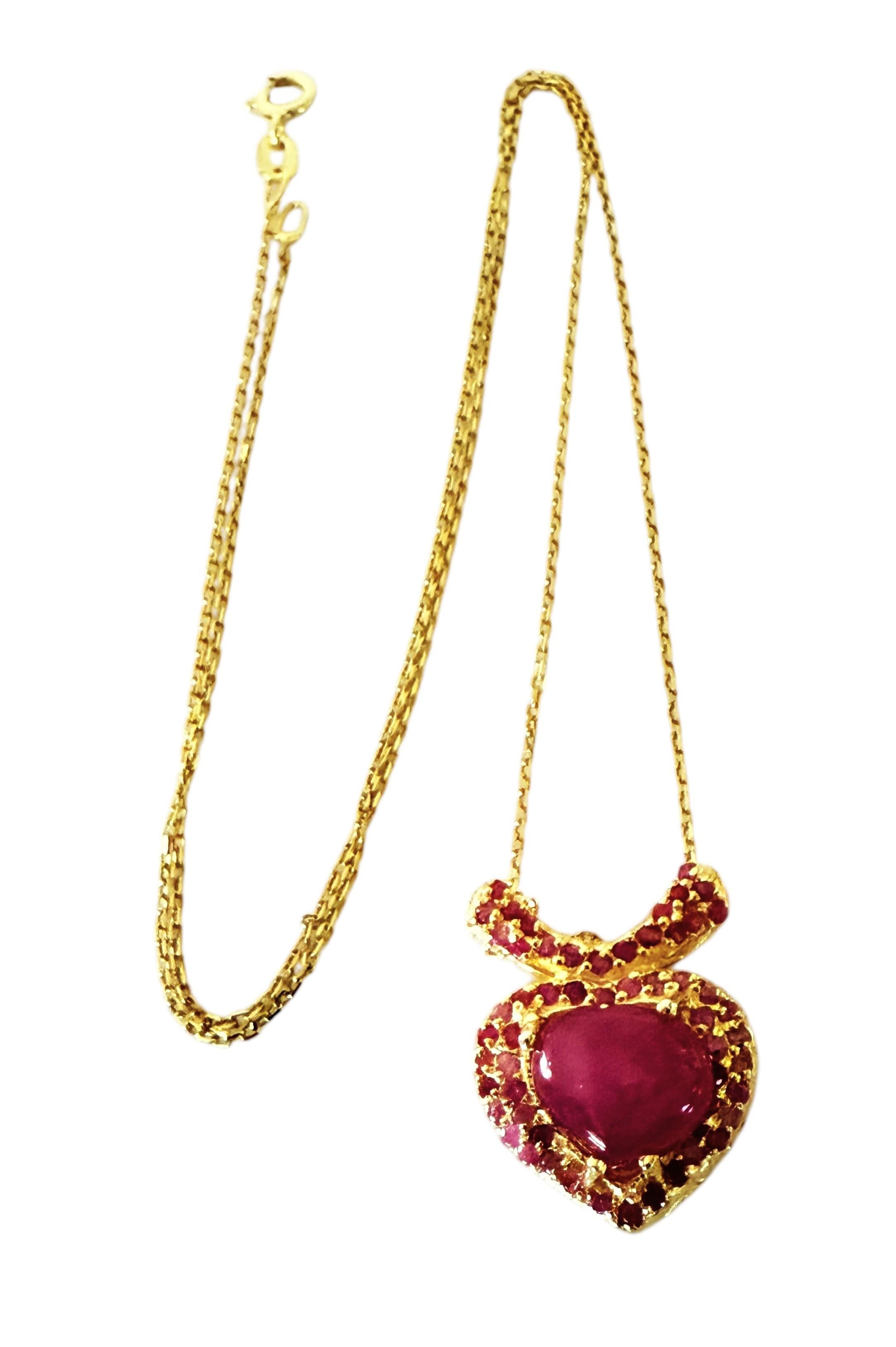 New 2.63 Carat Heart Ruby & Diamond Cut Ruby Y Gold PL Sterling Silver Necklace In Excellent Condition For Sale In Eagan, MN