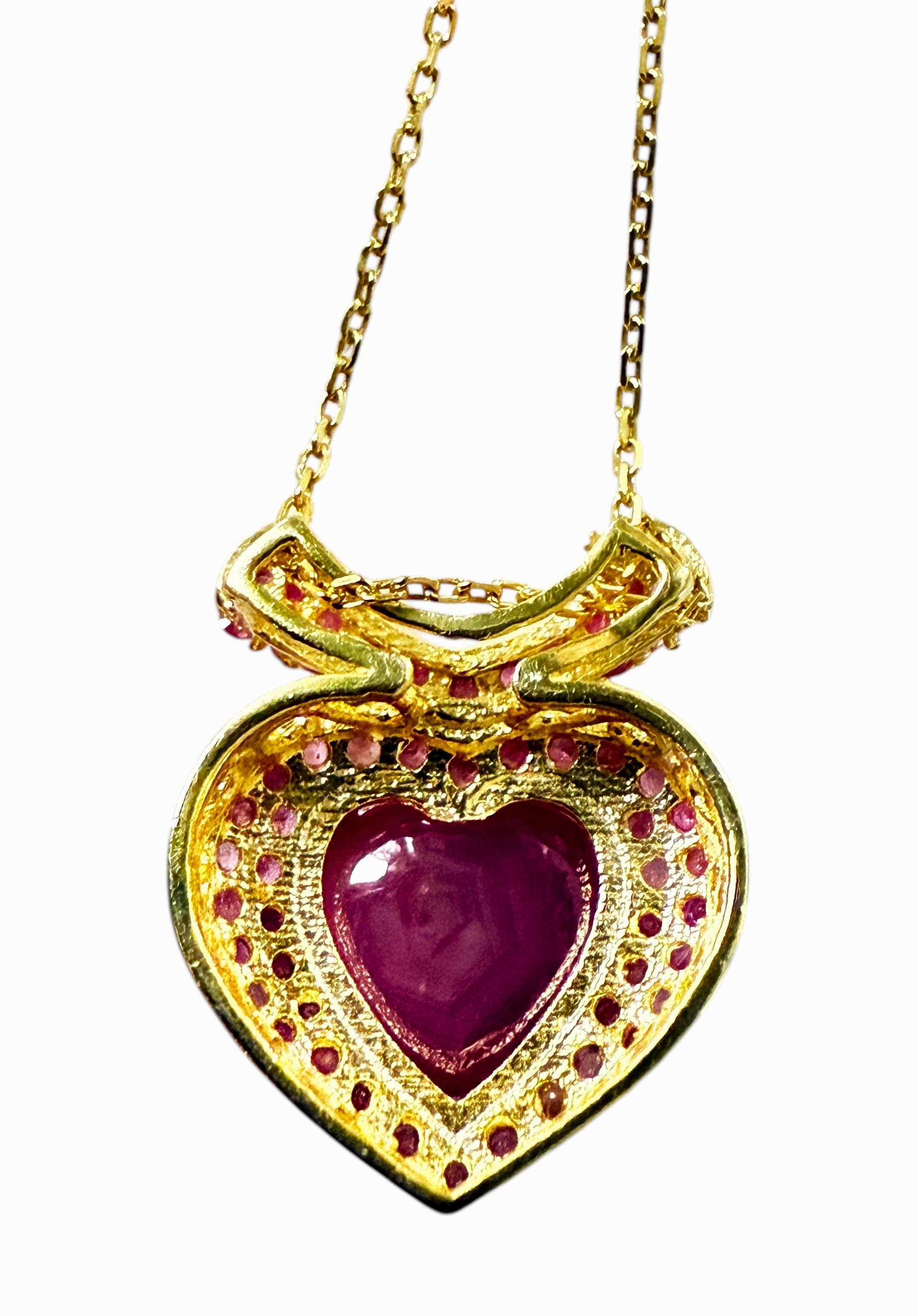 New 2.63 Carat Heart Ruby & Diamond Cut Ruby Y Gold PL Sterling Silver Necklace For Sale 1
