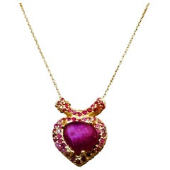 New 2.63 Carat Heart Ruby & Diamond Cut Ruby Y Gold PL Sterling Silver Necklace