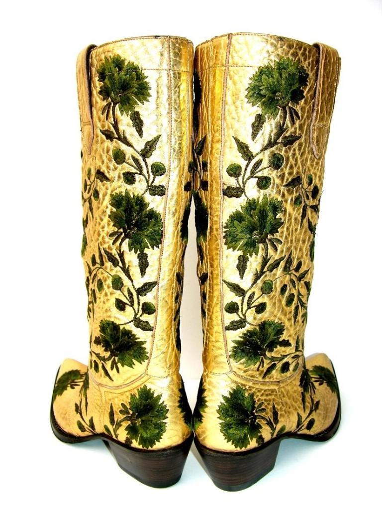 Beige New $2650 GIANNI BARBATO Western Bullhide Leather Embroidered Boots  35.5 - 5.5 For Sale
