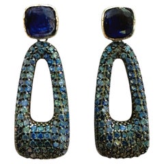 New 2.68 Carat Blue Sapphire 14k W Gold PL Sterling Silver Drolp Earrings