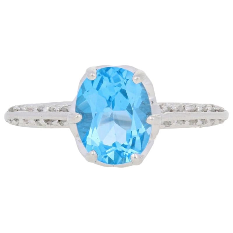 New 2.69ctw Oval Cut Blue Topaz & Diamond Ring, 10k White Gold