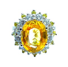 New 2.75 Carat Citrine & Diamond Cut Sapphire Sterling Ring Size 7.5