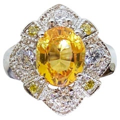 Nuovo anello in sterling con zaffiro giallo da 2,75 carati e zaffiro tagliato a diamante, misura 6,25