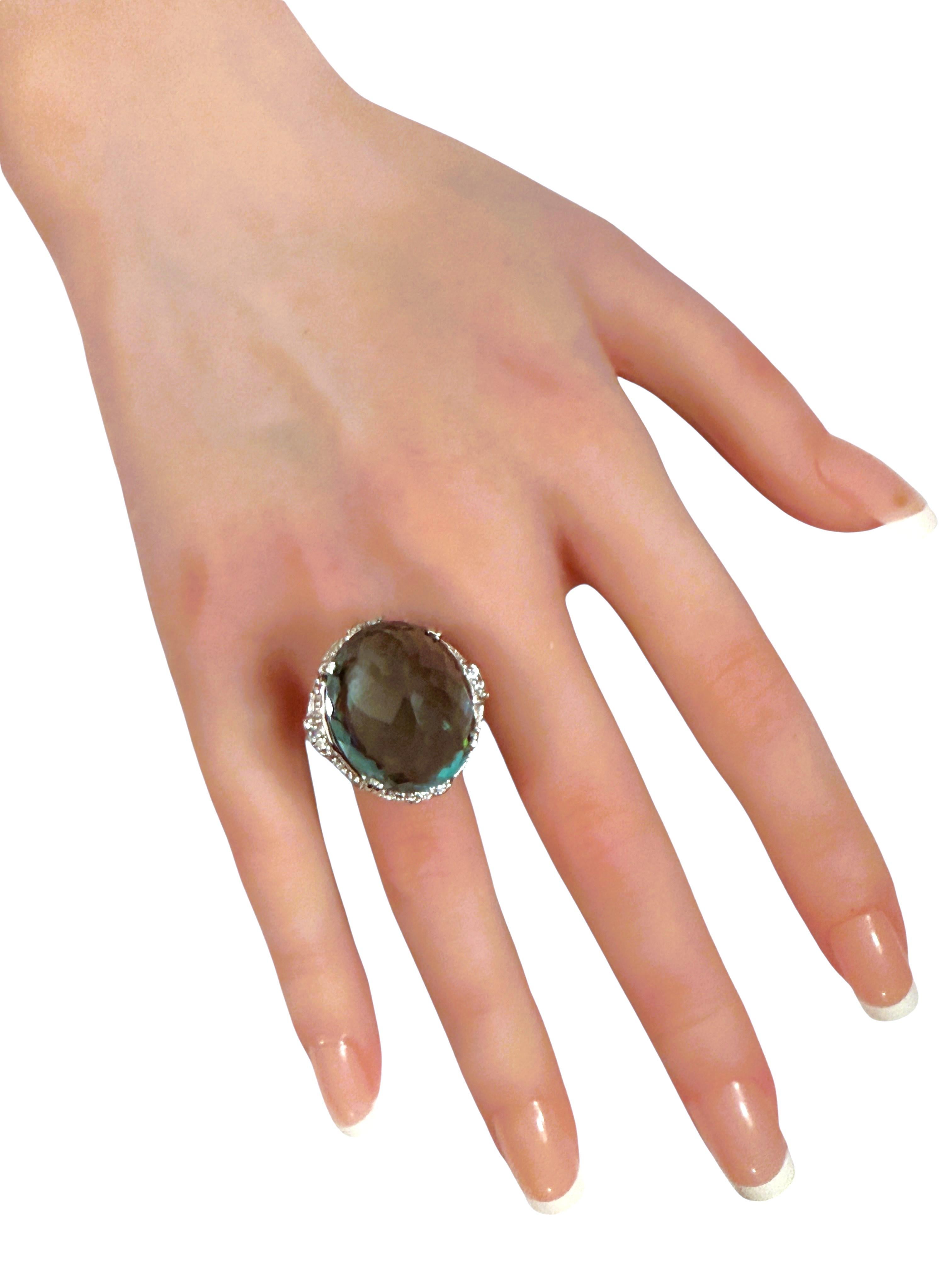 New 27.75 Carat Checkerboard Dome Aquamarine & Diamond Cut Sapphire Ring In Excellent Condition For Sale In Eagan, MN