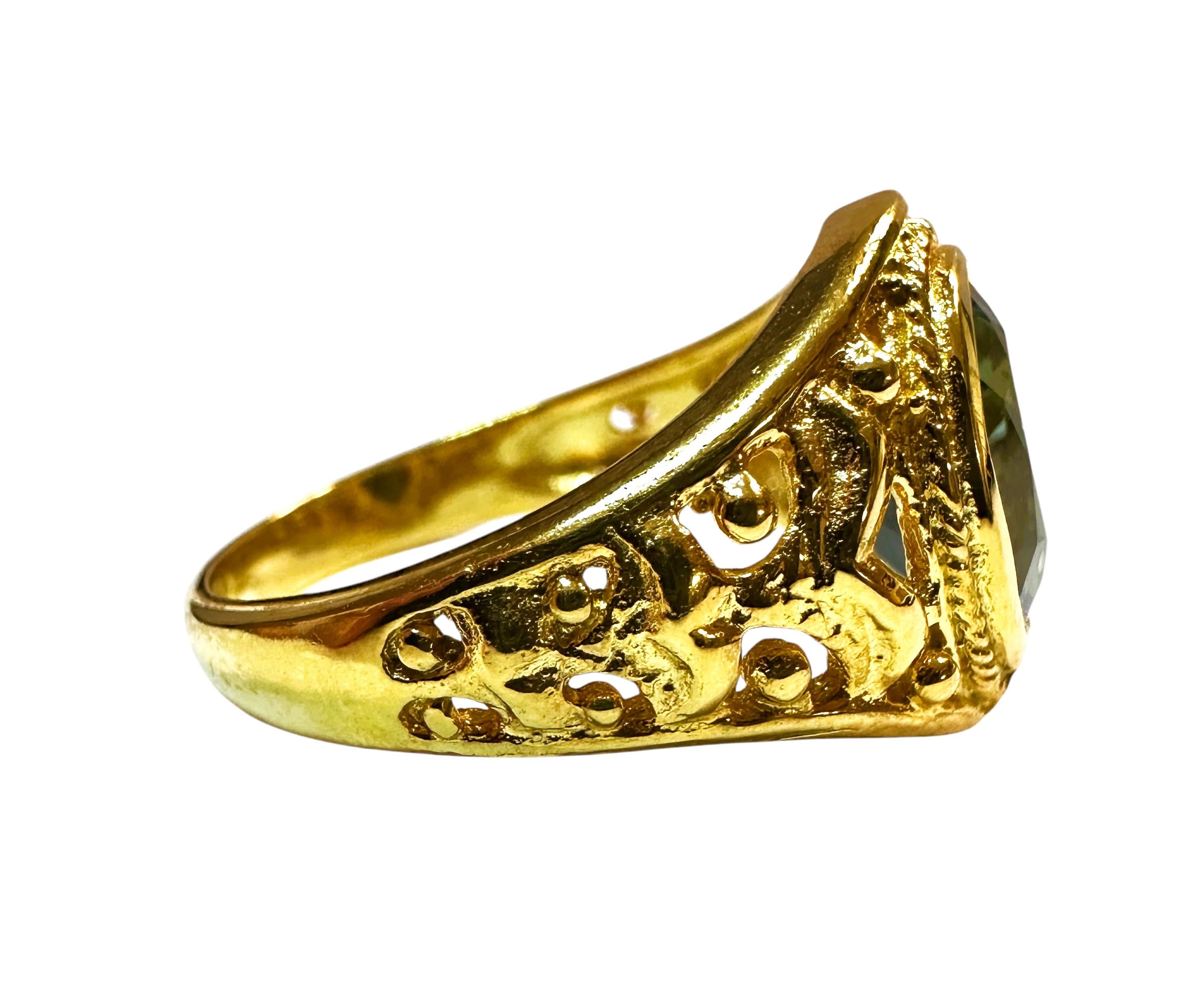 New  2.8 Carat Lagoon Green Tourmaline Yellow Gold Pl Filigree Sterling Ring In New Condition For Sale In Eagan, MN