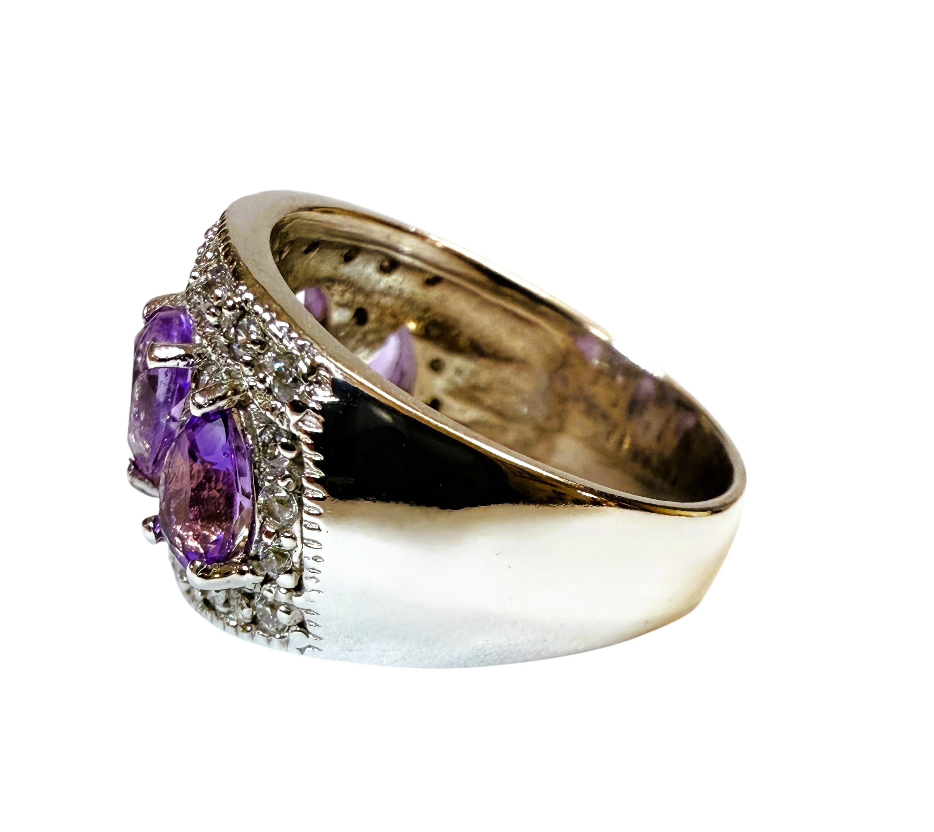 Art Déco Nuovo anello in argento 925 con zaffiro viola e diamante da 2,85 carati in vendita