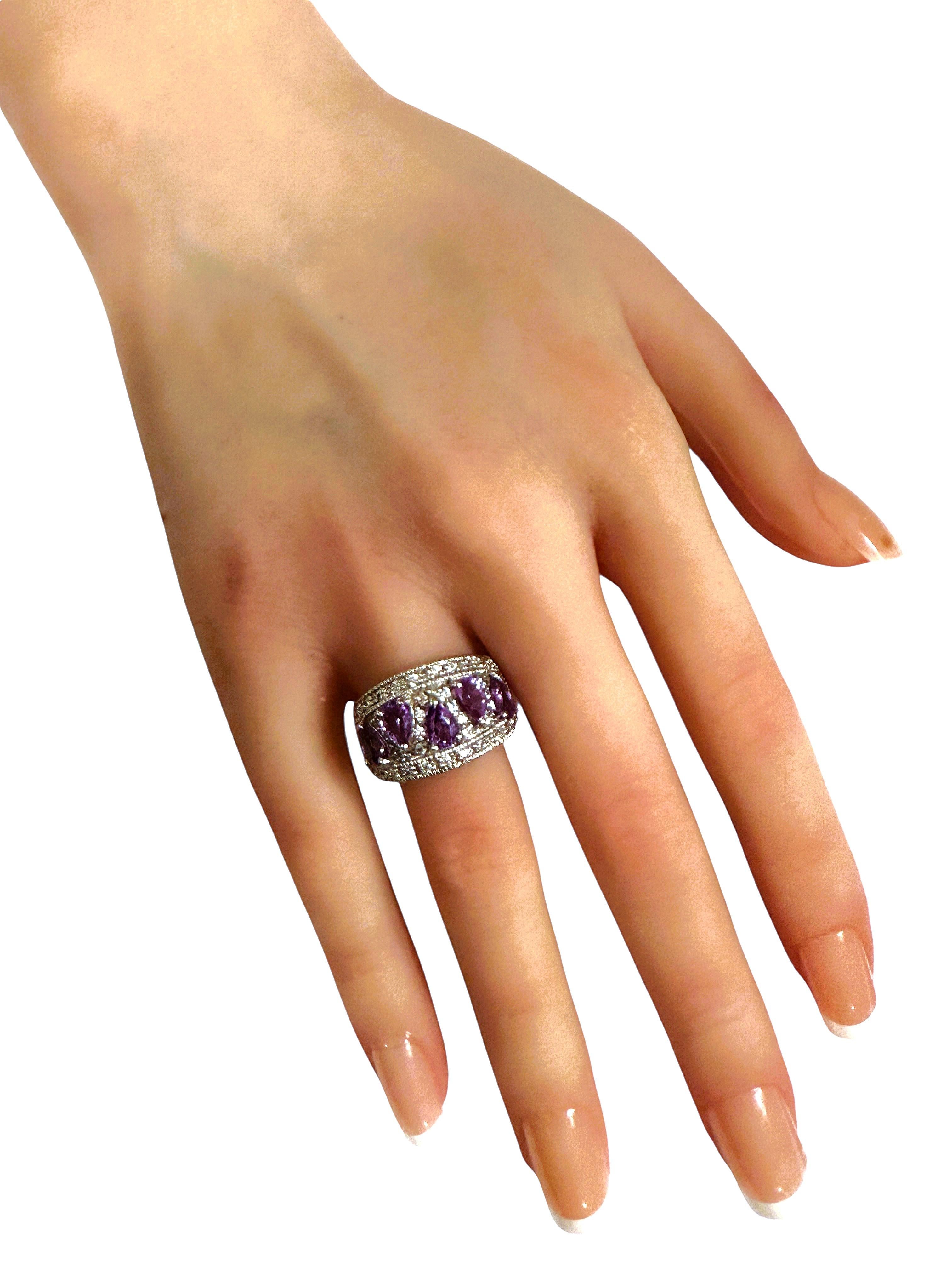 Donna Nuovo anello in argento 925 con zaffiro viola e diamante da 2,85 carati in vendita