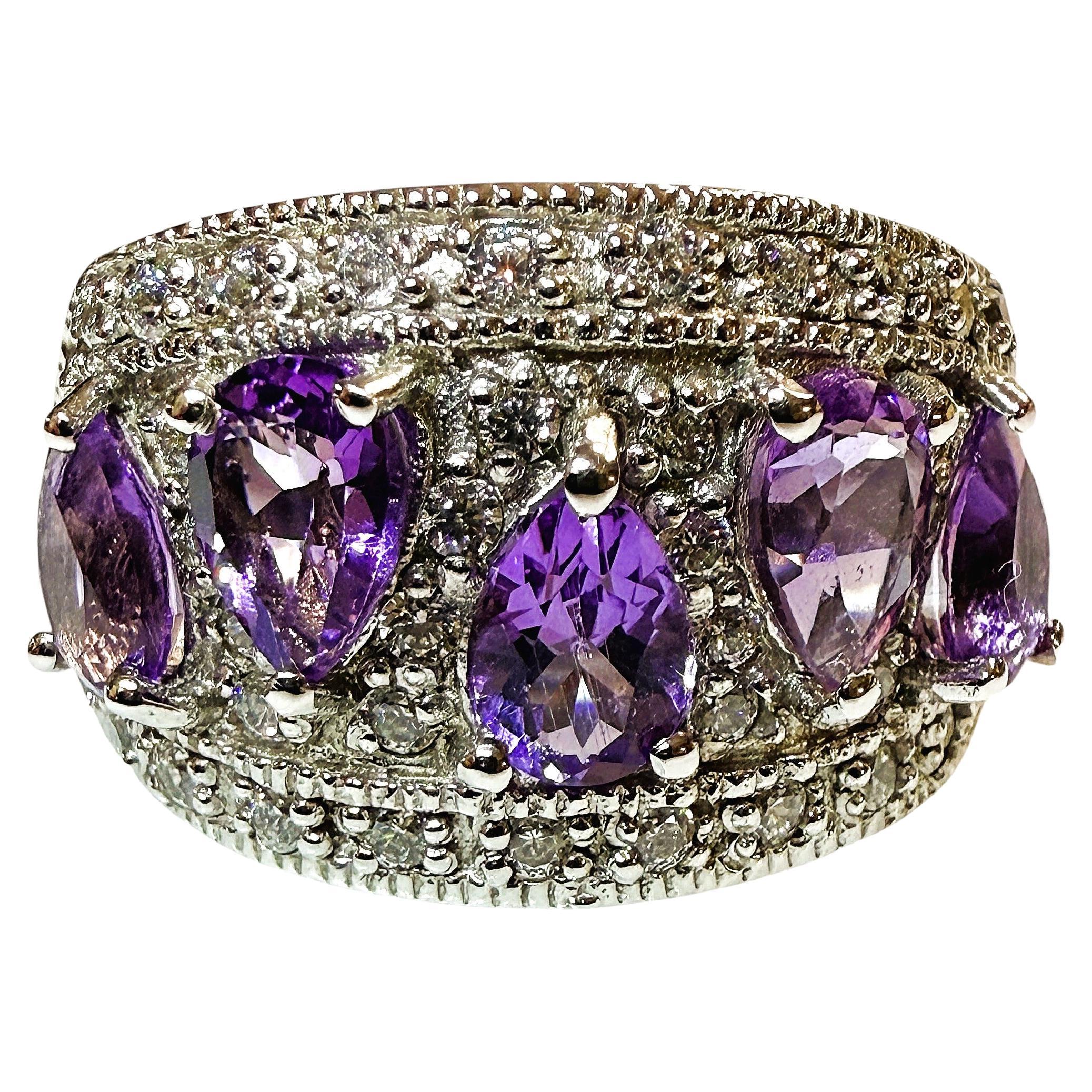 Nuovo anello in argento 925 con zaffiro viola e diamante da 2,85 carati in vendita