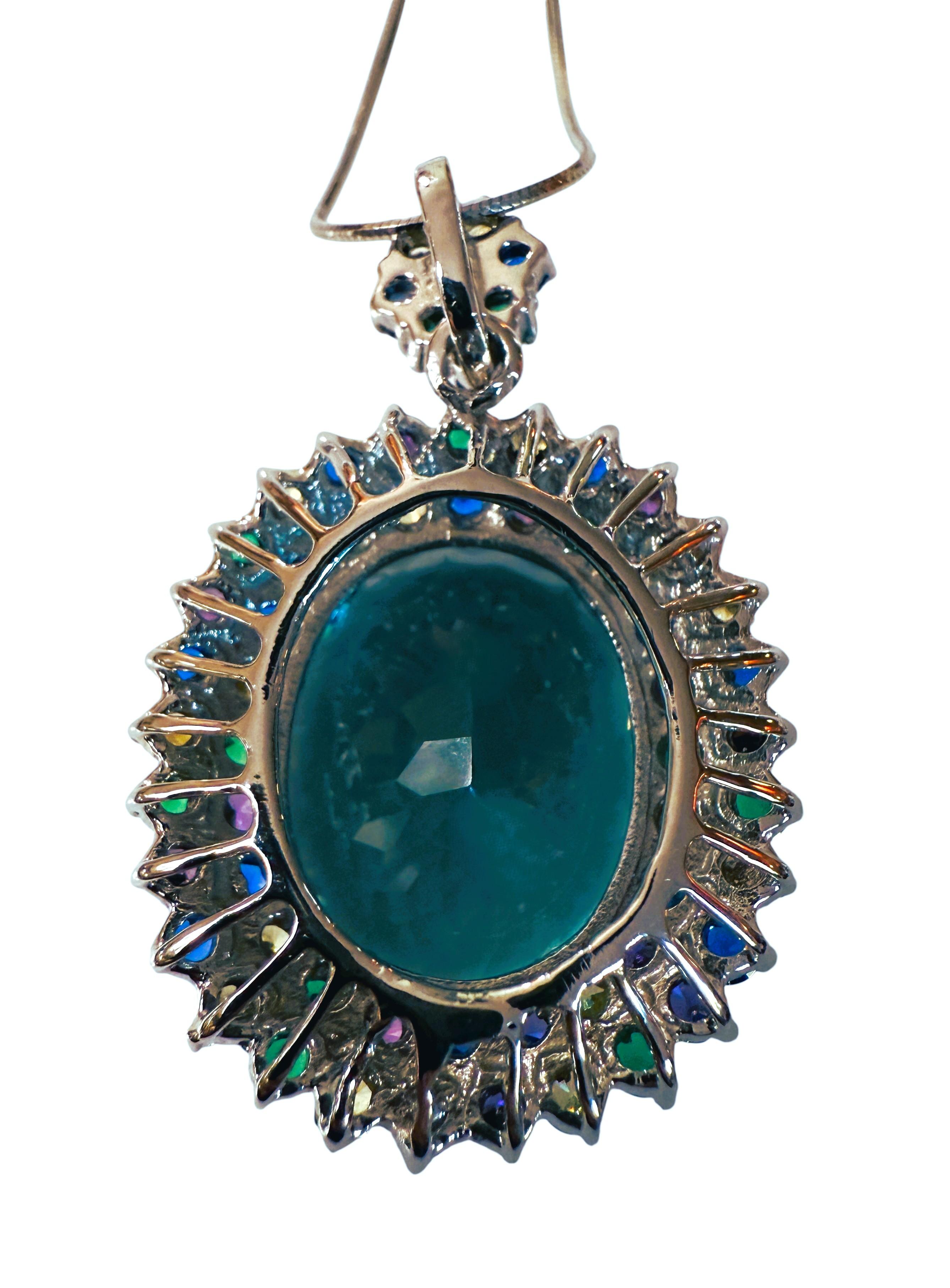 Collier pendentif en argent sterling, aigue-marine de 28.70 carats et saphir taille diamant 4