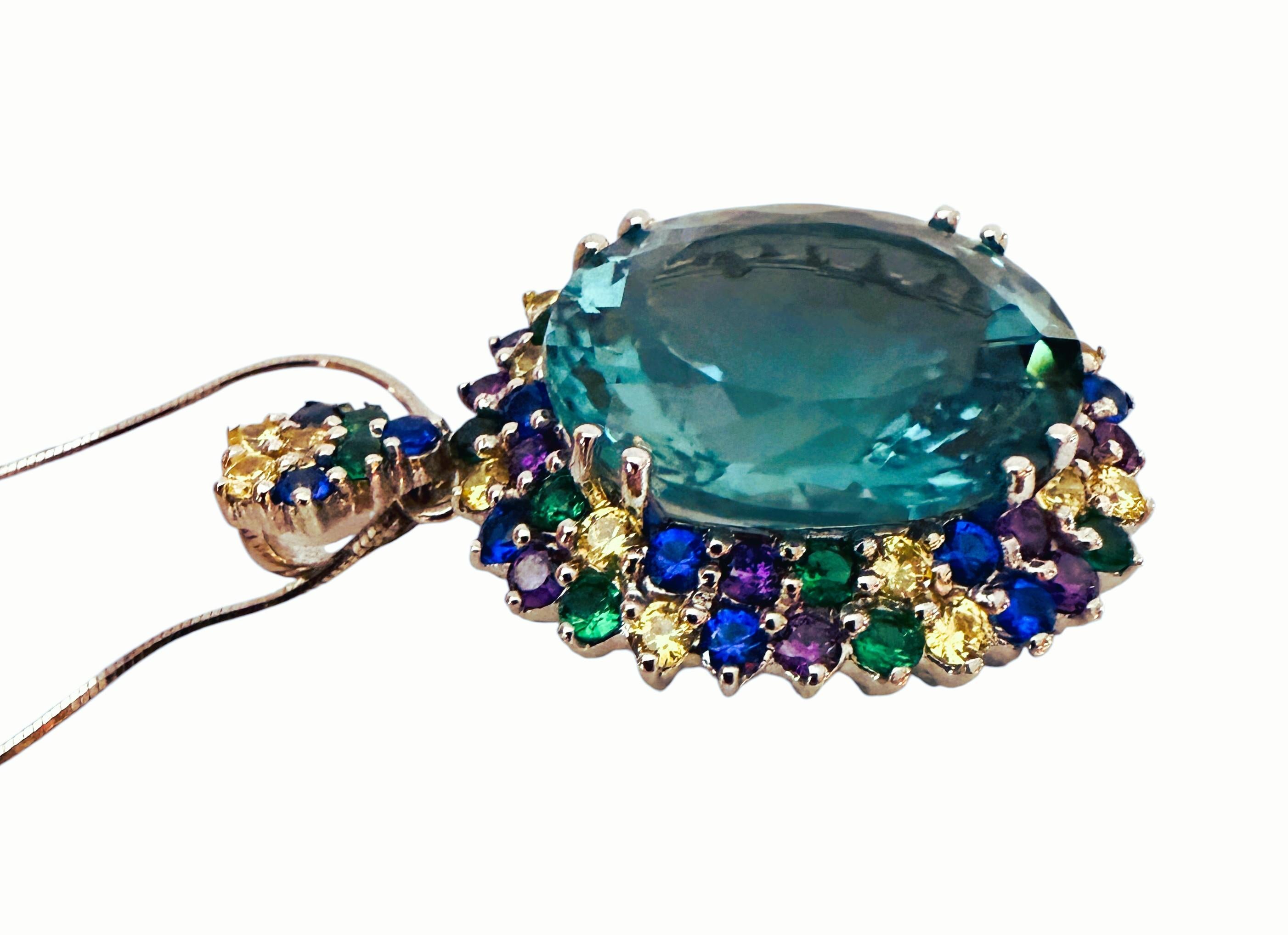 Collier pendentif en argent sterling, aigue-marine de 28.70 carats et saphir taille diamant 3
