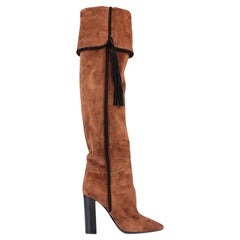 Saint Laurent Paris - Bottes en daim marron à pompons It 37 - US 7, état neuf 2882 $