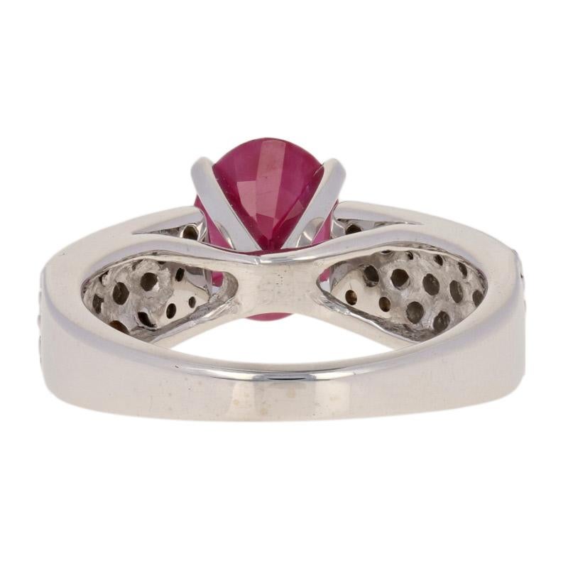 2.88 Carat Oval Cut Ruby and Diamond Engagement Ring, 14 Karat White Gold In New Condition In Greensboro, NC