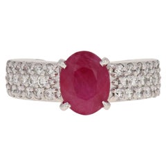 2.88 Carat Oval Cut Ruby and Diamond Engagement Ring, 14 Karat White Gold