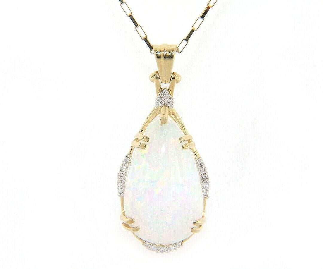 New 28.96ct Ethiopian Opal & 0.38ctw Diamond Pendant Necklace in 14K Yellow Gold In New Condition For Sale In Vienna, VA