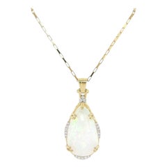 New 28.96ct Ethiopian Opal & 0.38ctw Diamond Pendant Necklace in 14K Yellow Gold