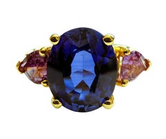 New 2.90 Carat Sapphire & Amethyst 24k Yellow Gold Plated Sterling Silver Ring