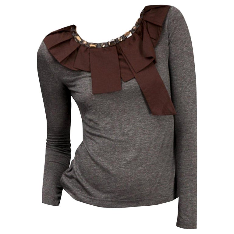 New 2b. Rych Soft Grey Blouse Top Shirt with Jeweled Neck Sz M For Sale ...