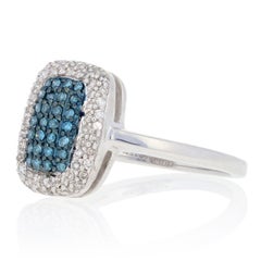 New 3/8ctw Round Brilliant Diamond Halo Ring Sterling Silver Fancy Blue Cluster