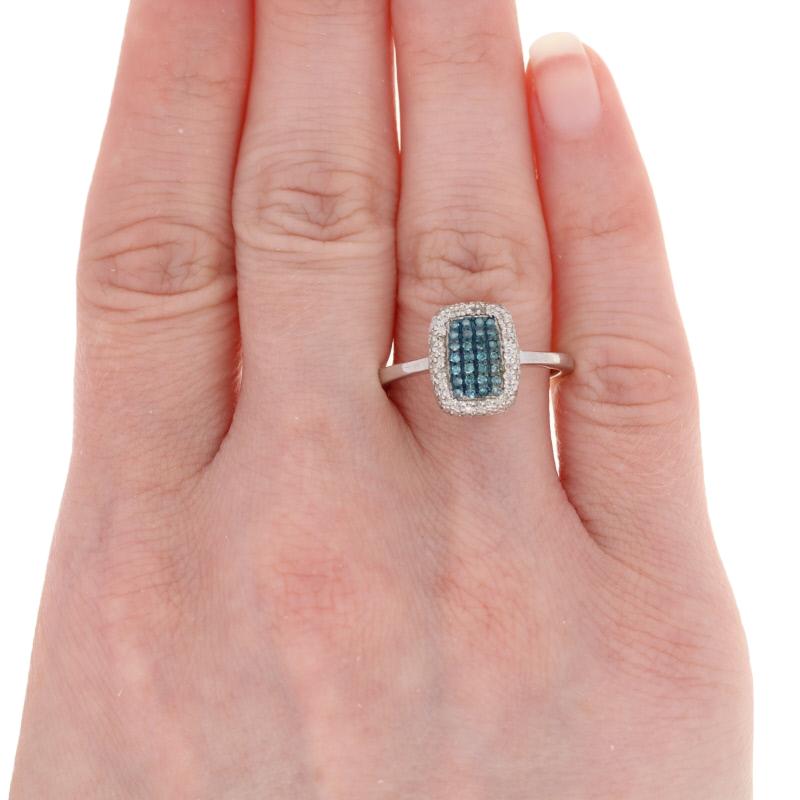 For Sale:  New 3/8ctw Round Brilliant Diamond Ring, Sterling Silver Fancy Blue Halo Cluster 3