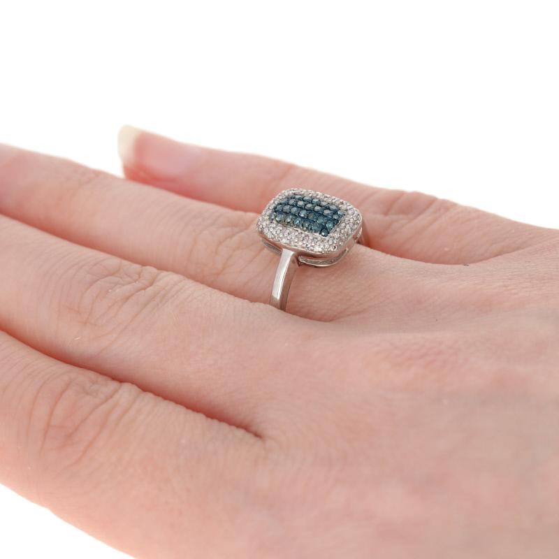 For Sale:  New 3/8ctw Round Brilliant Diamond Ring, Sterling Silver Fancy Blue Halo Cluster 4