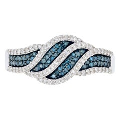 Ring mit 3/8 Karat Diamant im Einzelschliff, Sterlingsilber Blau & Weiß
