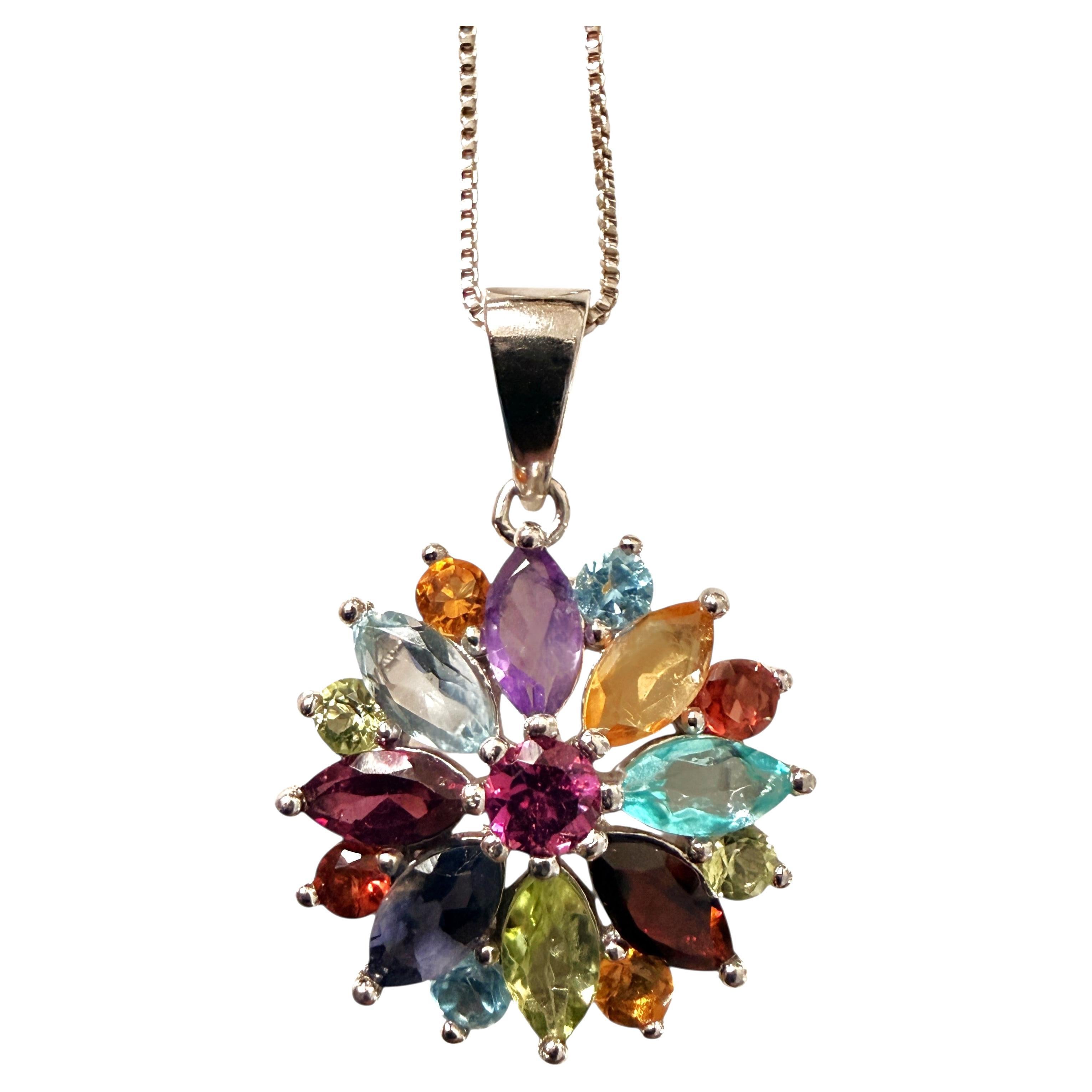 New 3 Carat Marquise Paraiba Blue Apatite Sunburst 14k Gold P Sterling Necklace