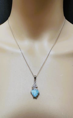 Nuevo Collar de Larimar Dominicano Corte Trillón de 3 Quilates y Zafiro Corte Diamante