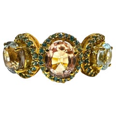 Nuevo Anillo de Oro de Ley de 3 Piedras con Zafiro Pastel y Zafiro talla Diamante de 4,1 qt