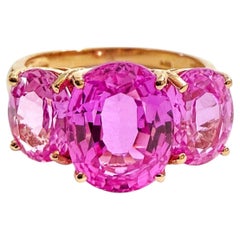 Neue 3-Stein 4,48 Karat rosa Saphir Rose Gold plattiert Sterling Ring Größe 6,25