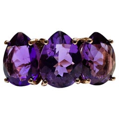 New 3-Stone 4.6 Carat Fancy Pear Cut Amethyst Rose Gold PL Sterling Ring