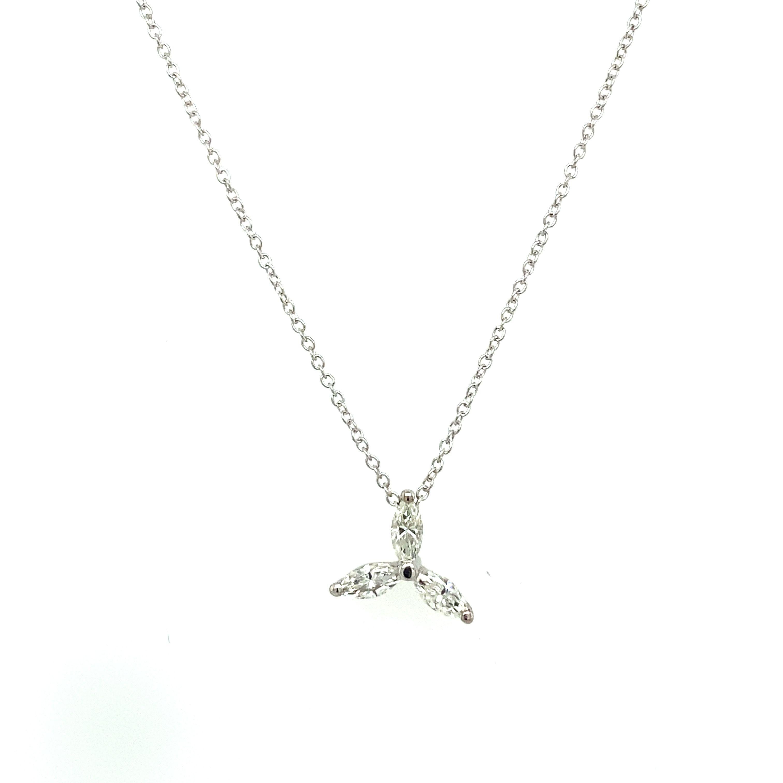 New 3-Stone Marquise Diamond Pendant Set in 18ct White Gold

Additional Information:
On A 16