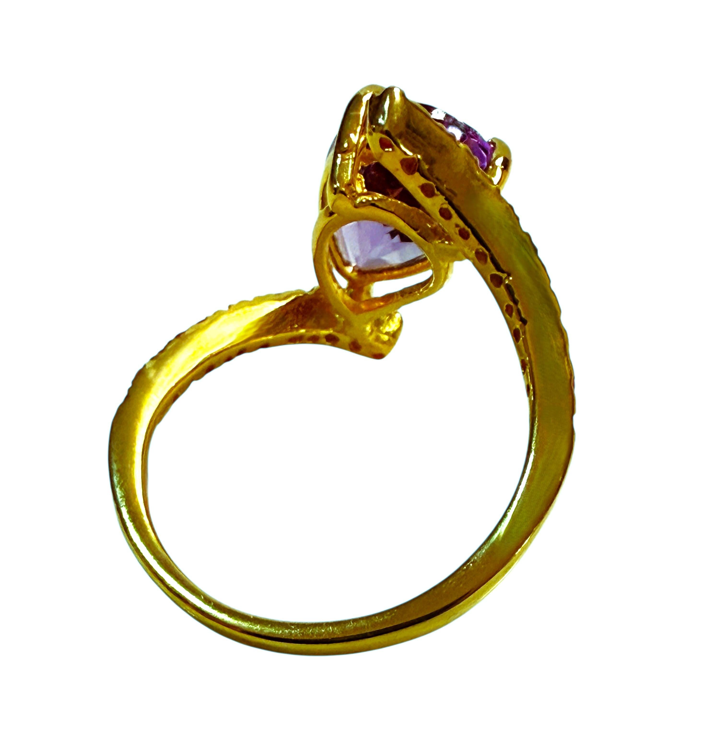Nueva Amatista de 3,0 quilates y Rubí talla diamante Anillo de oro amarillo de 24k PL Sterling Corte esmeralda en venta