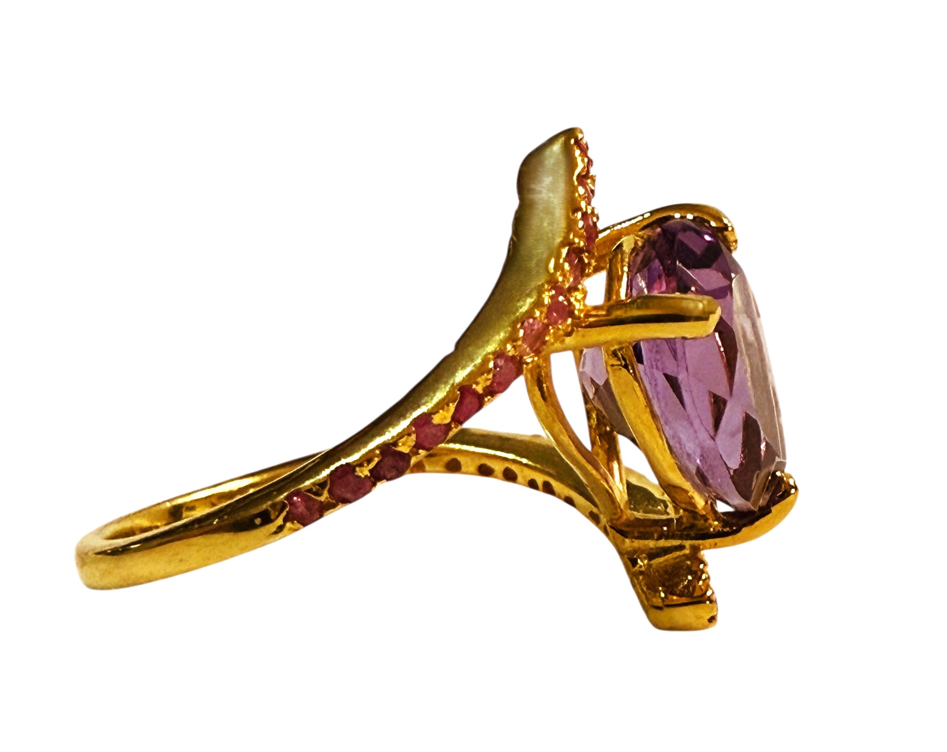 Nueva Amatista de 3,0 quilates y Rubí talla diamante Anillo de oro amarillo de 24k PL Sterling en Excelente estado para la venta en Eagan, MN