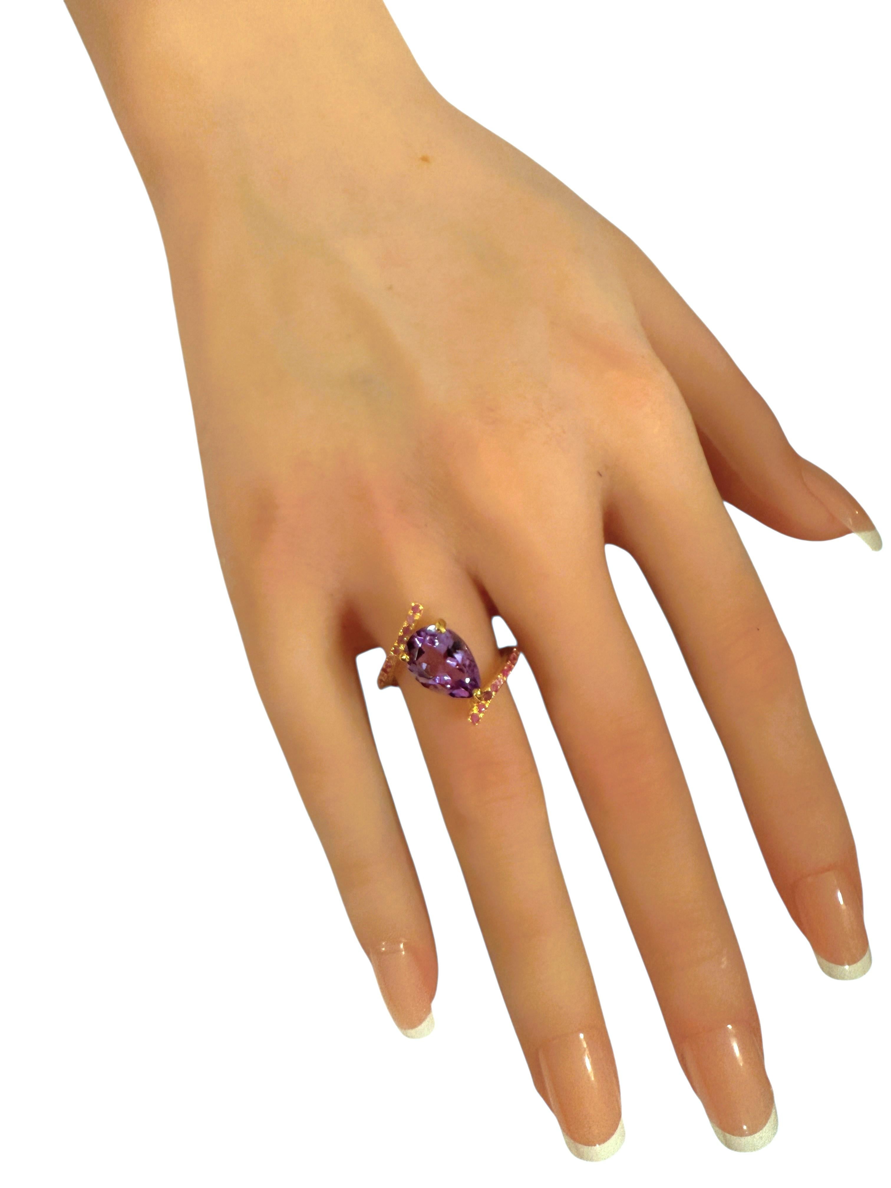 De las mujeres Nueva Amatista de 3,0 quilates y Rubí talla diamante Anillo de oro amarillo de 24k PL Sterling en venta