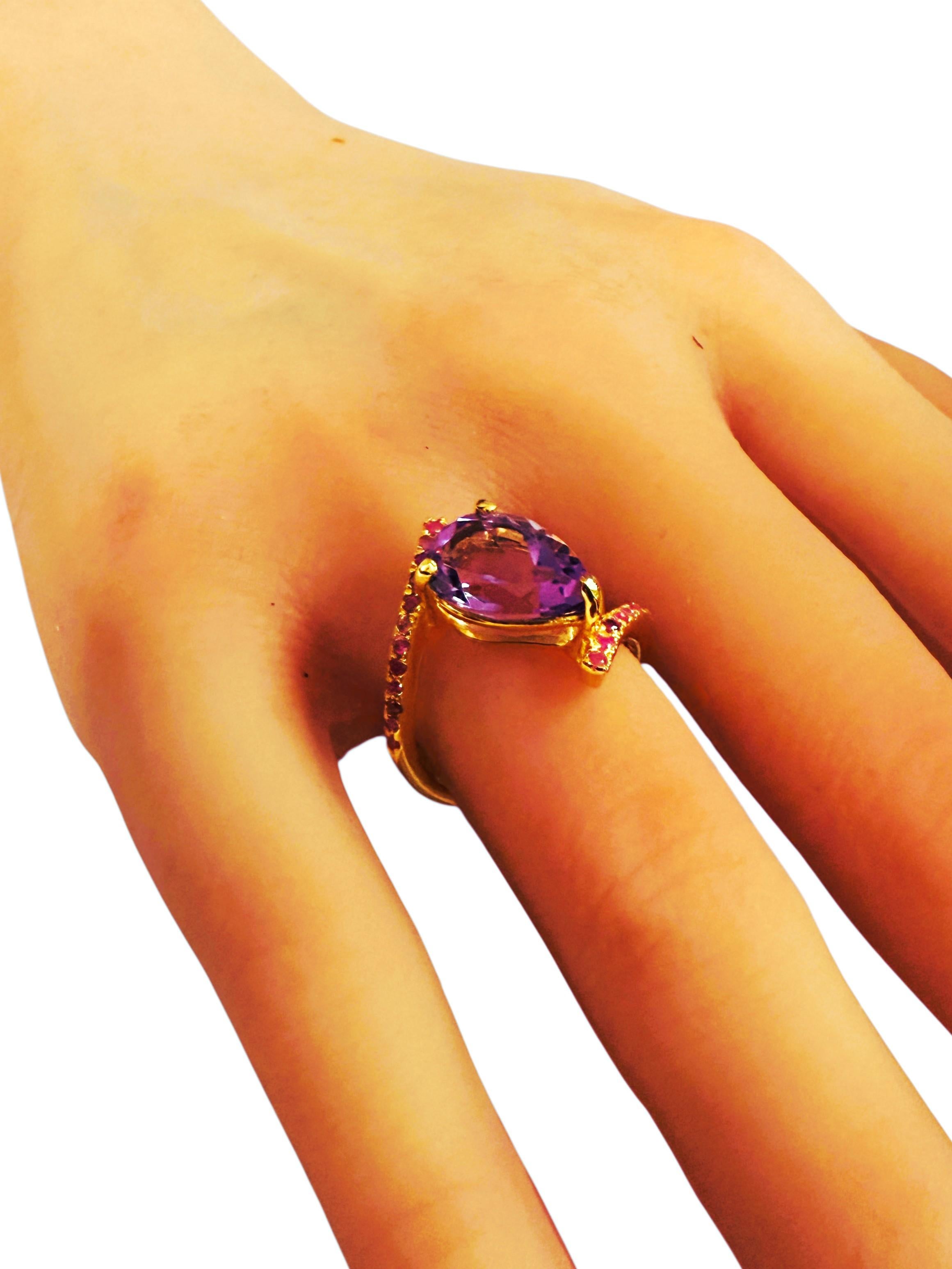 Nueva Amatista de 3,0 quilates y Rubí talla diamante Anillo de oro amarillo de 24k PL Sterling en venta 1